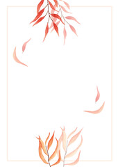 Stylish invitation template with white background and delicate autumn leaves in watercolor style