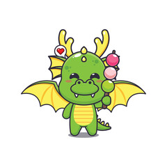 dragon mascot cartoon character vector illustration eating dango.