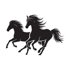 Black Silhouette of Two Galloping Horses vector art