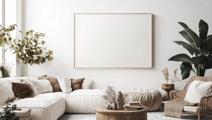 Modern Minimalist Living Room Interior Design with Blank Canvas