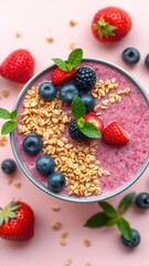 Fototapeta premium Bowl of granola with yogurt and berries for healthy breakfast.