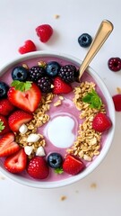 Fototapeta premium Bowl of granola with yogurt and berries for healthy breakfast.