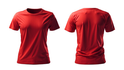 High resolution red t-shirt template, front and back, isolated on white background