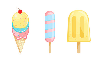  ice cream set isolate on white background. summer ice cream collection in pastel colors.