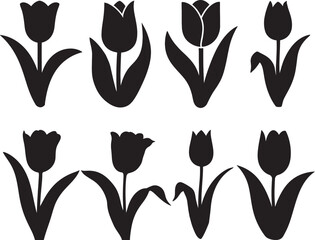 Tulip silhouette vector illustration collection. on white background.