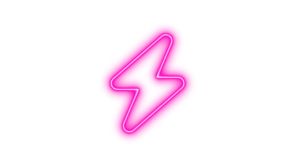 Neon symbol bolt icon pink color glow with transparent background