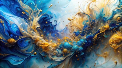 Obraz premium Abstract Swirling Blue and Gold Fluid Art An Ethereal Composition of Color and Texture