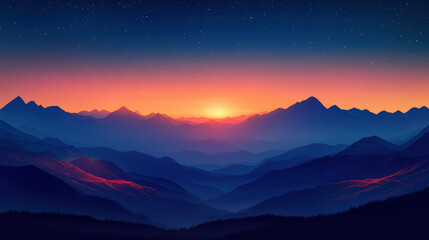 A beautiful mountain range with a sunset in the background