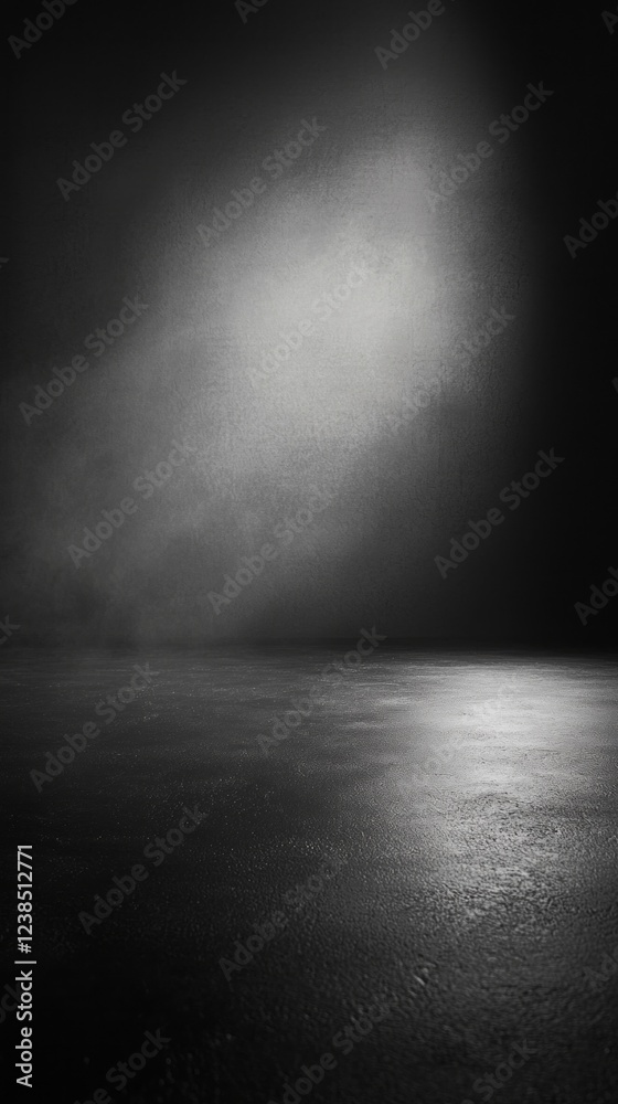 Poster an intriguing space enveloped in shadows, with a soft glow illuminating the floor, inviting endless 