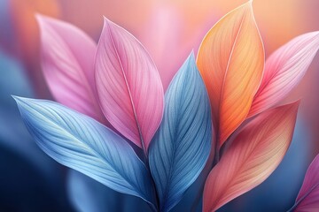 Fototapeta premium Colorful leaves, gradient background, soft light, use as abstract background