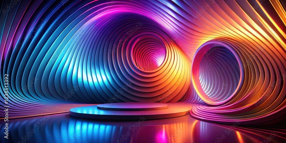 Aufkleber abstract swirling neon tunnel with platform for product display