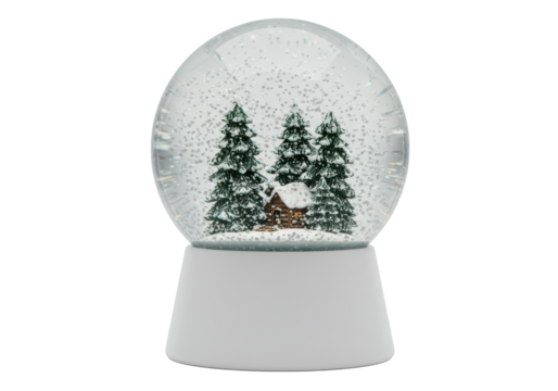 Snow globe with snowflakes isolated on white background, no depth of field, sharp.