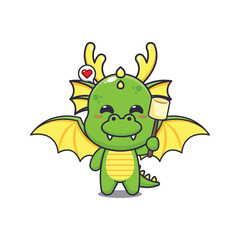 dragon mascot cartoon character vector illustration eating marshmallow.