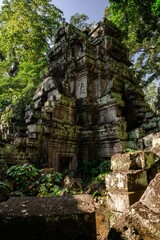 Fototapeta premium Ancient temple ruins in lush jungle.