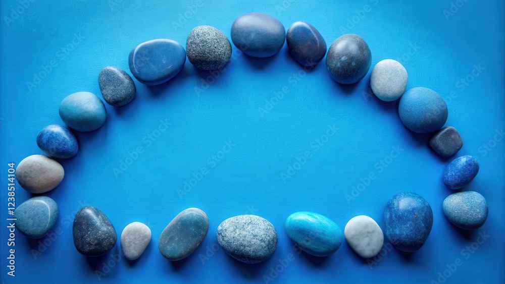 Poster serene blue stones arranged in a gentle curve on a vibrant background
