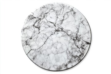 Naklejka premium Elegant circular white marble plate featuring soft grey veining, ideal for stylish decor or contemporary architectural elements, isolated for seamless integration in design projects
