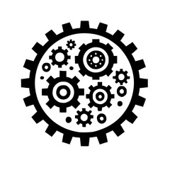 Interlocking Gears: A Monochrome Mechanical Marvel.  Geometric Precision in Black and White.  A Graphic Design Masterpiece.