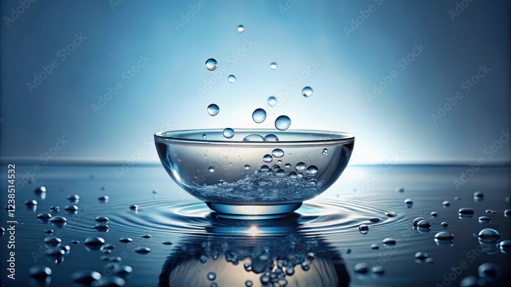 Poster serene glass bowl filled with water and falling drops creating ripples on a calm surface