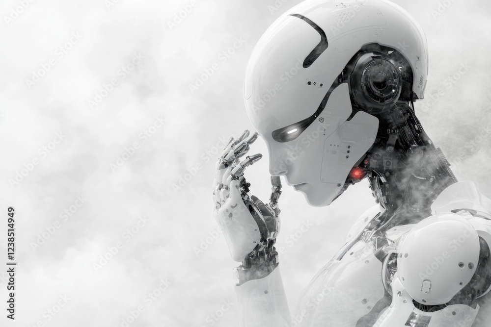 Aufkleber A futuristic robot adjusting its form and tools to perform different tasks, representing ultimate versatility in technology