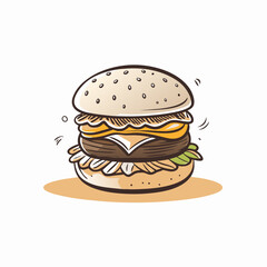 Delicious cartoon hamburger with layers of meat and cheese, culinary delight
