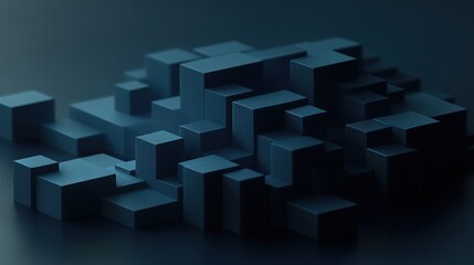 Abstract dark blue 3D cube cluster.