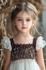 Fototapeta premium A beautiful child model wearing evening dress.