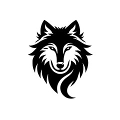 Majestic Wolf Head: Black and White Vector Graphic Design. Perfect for logos, illustrations, and nature-themed projects.
