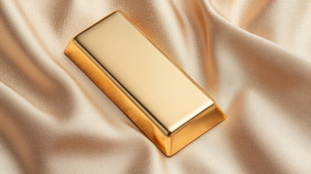 Luxurious Gold Bar Resting on Soft Satin Fabric Symbolizing Prosperity and High Status with a Close-Up Perspective for Elegant Imagery