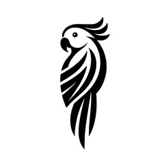 Elegant Black and White Parrot: Minimalist Bird Vector Graphic, Perfect for Logo or Design