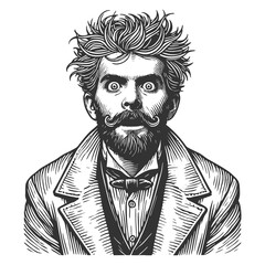 Mad Scientist with Wild Hair raster illustration