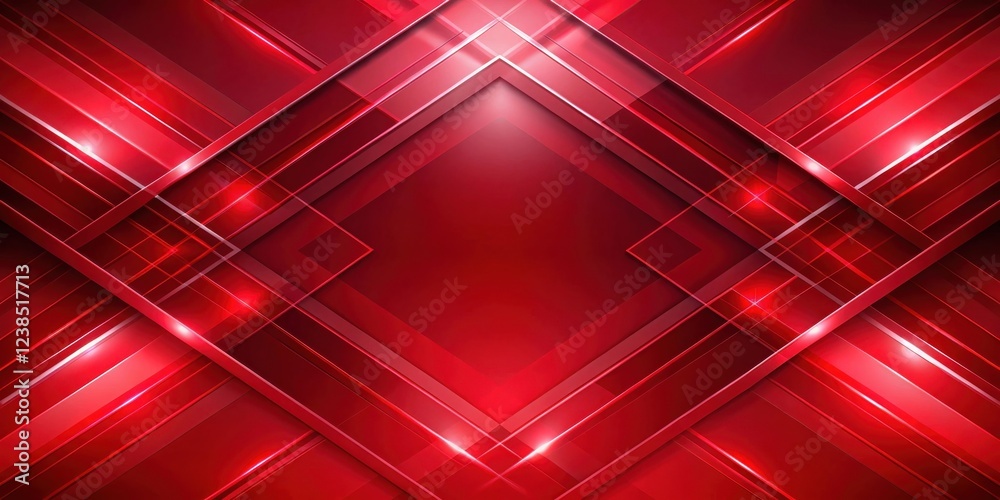 Poster Abstract Red Geometric Background with Luminous Lines and Shapes