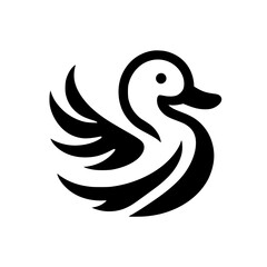 Obraz premium Elegant Duck Bird Logo: Minimalist Black and White Vector Icon Design
