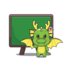 dragon mascot cartoon character vector illustration with blackboard.