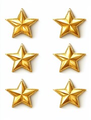 Obraz premium Gold five star quality product appraisal insignia mark set. Positive feedback evaluation, rate class, excellence grade and high ranking vector illustration isolated on white background