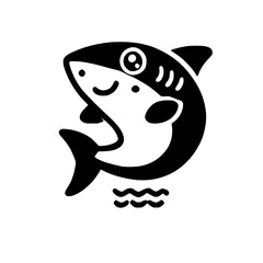 Adorable Cartoon Shark: Black and White Ocean Animal Illustration