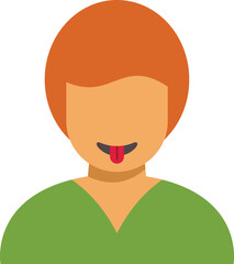 Close up of a young person with orange hair and green shirt sticking out their tongue