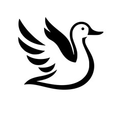 Elegant Black and White Duck in Flight: Minimalist Bird Vector Logo Design