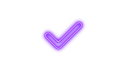 Neon symbol check icon purple color glow with transparent background