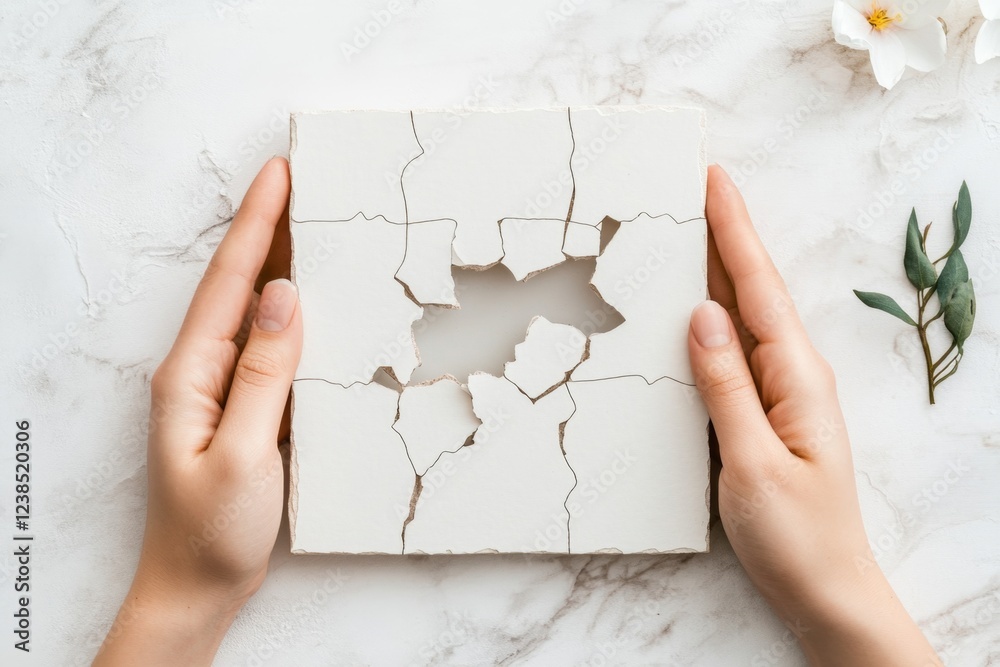 Aufkleber a minimalist depiction of a single broken puzzle piece being replaced with a new piece, outlined in 