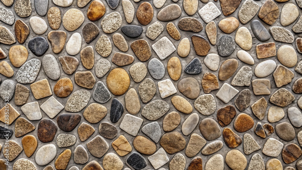Poster a textured wall of smooth, multicolored pebbles arranged in a random pattern