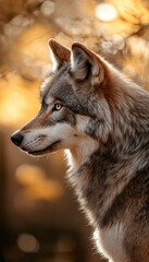 Obraz premium Serene profile portrait of a wolf soft light and intricate fur patterns evoke nature s connection