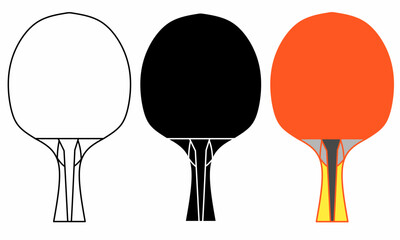 Set of table tennis paddles in outline, solid, and colored styles. Perfect for sports logos, tournaments, equipment stores, and vector illustrations.