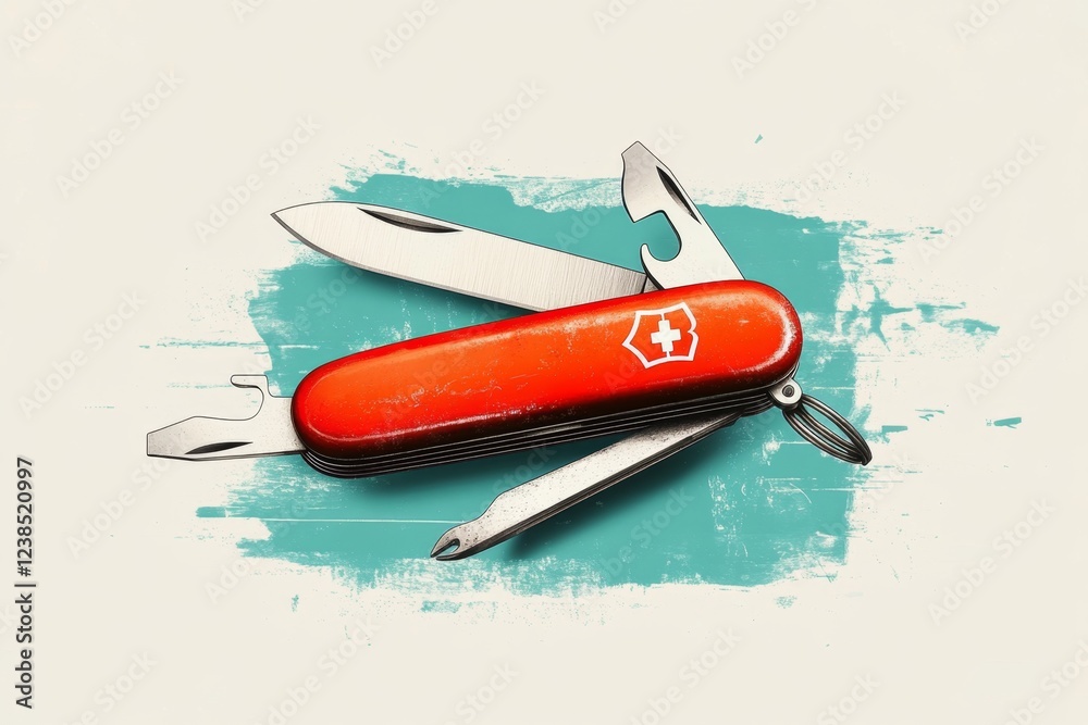Fototapete a minimalist illustration of a swiss army knife with only a few clean, precise lines, symbolizing ad