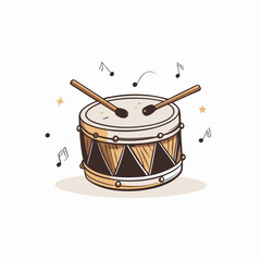 Illustrative drum playing with sticks and musical notes, celebration