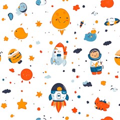 Cute space cartoon seamless pattern
