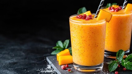 Refreshing mango smoothie with cranberries.  Drinks, healthy lifestyle