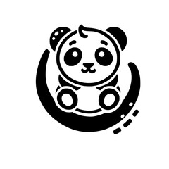 Adorable Panda Cartoon Character: Black and White Icon Design