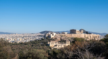 Athens, Greece. Parthenon and Propylaea, Acropolis hill, Herodeion and mount Lycabettus