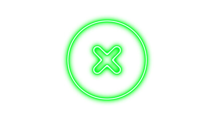 Obraz premium Neon symbol circle xmark icon green color glow with transparent background