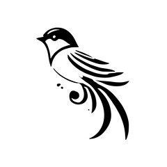 Elegant Black and White Bird Illustration: Minimalist Avian Art Design